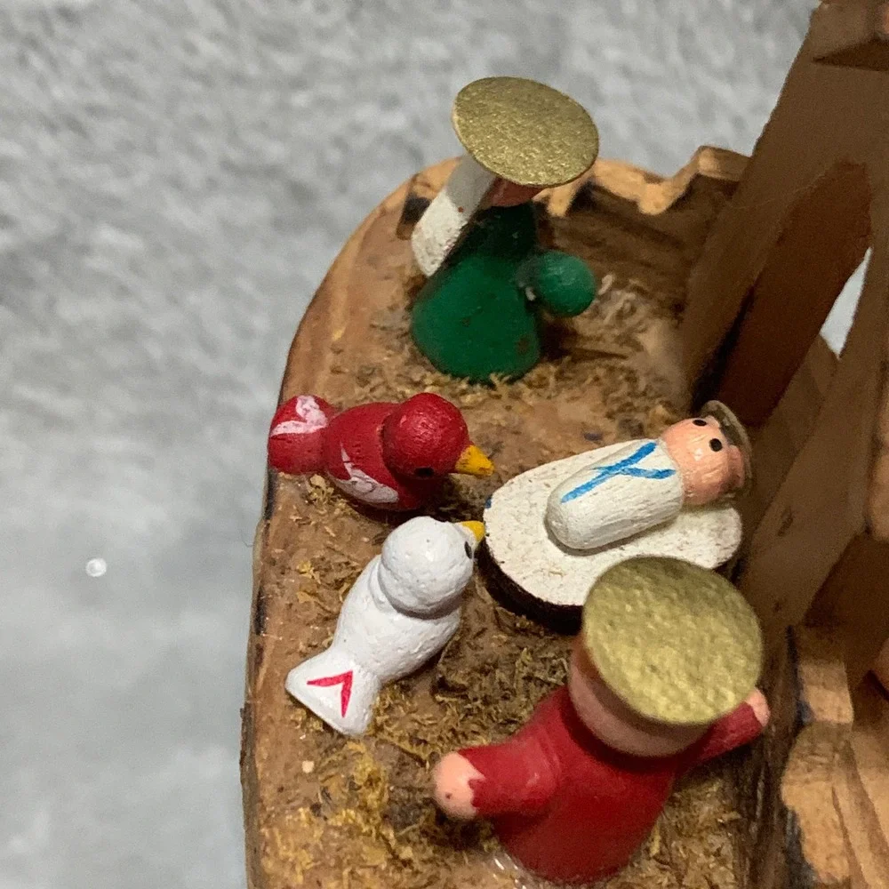 Vintage Miniature Wooden Nativity‎ Scene Hand Painted Taiwan Christmas Decor 3in